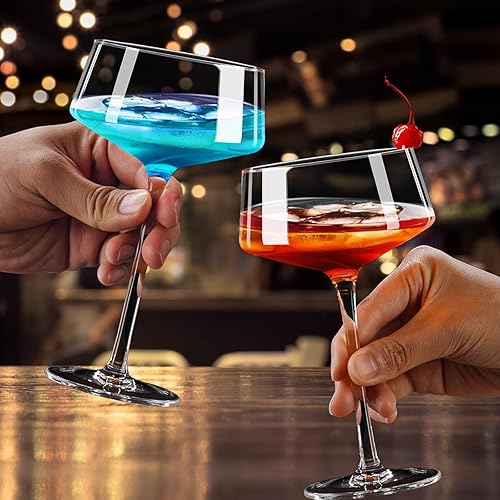 Miniatura 5 de PARACITY Vasos de Martini, copas de cupé, copas de cóctel sopladas a mano, perfectas para cócteles, martinis, margaritas, fiestas, cajas de catering