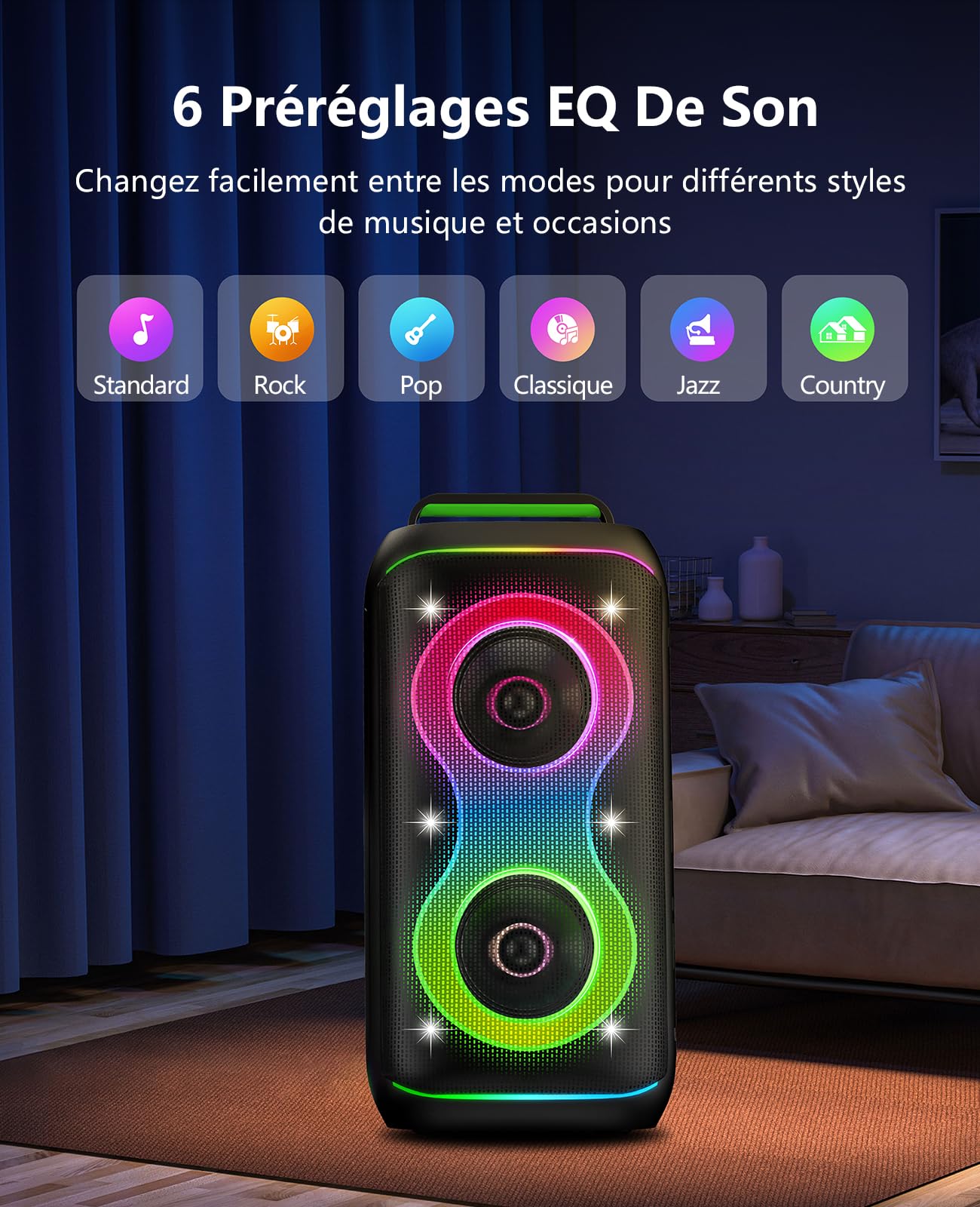 GKD61 Machine de Karaoké pour Adultes avec 2 Microphones UHF Sans Fil, 400W Puissance Crête, Enceinte Bluetooth Portable avec Deux Subwoofers de 6,5", Réglage Basses/Aigus, pour Intérieur et Extérieur