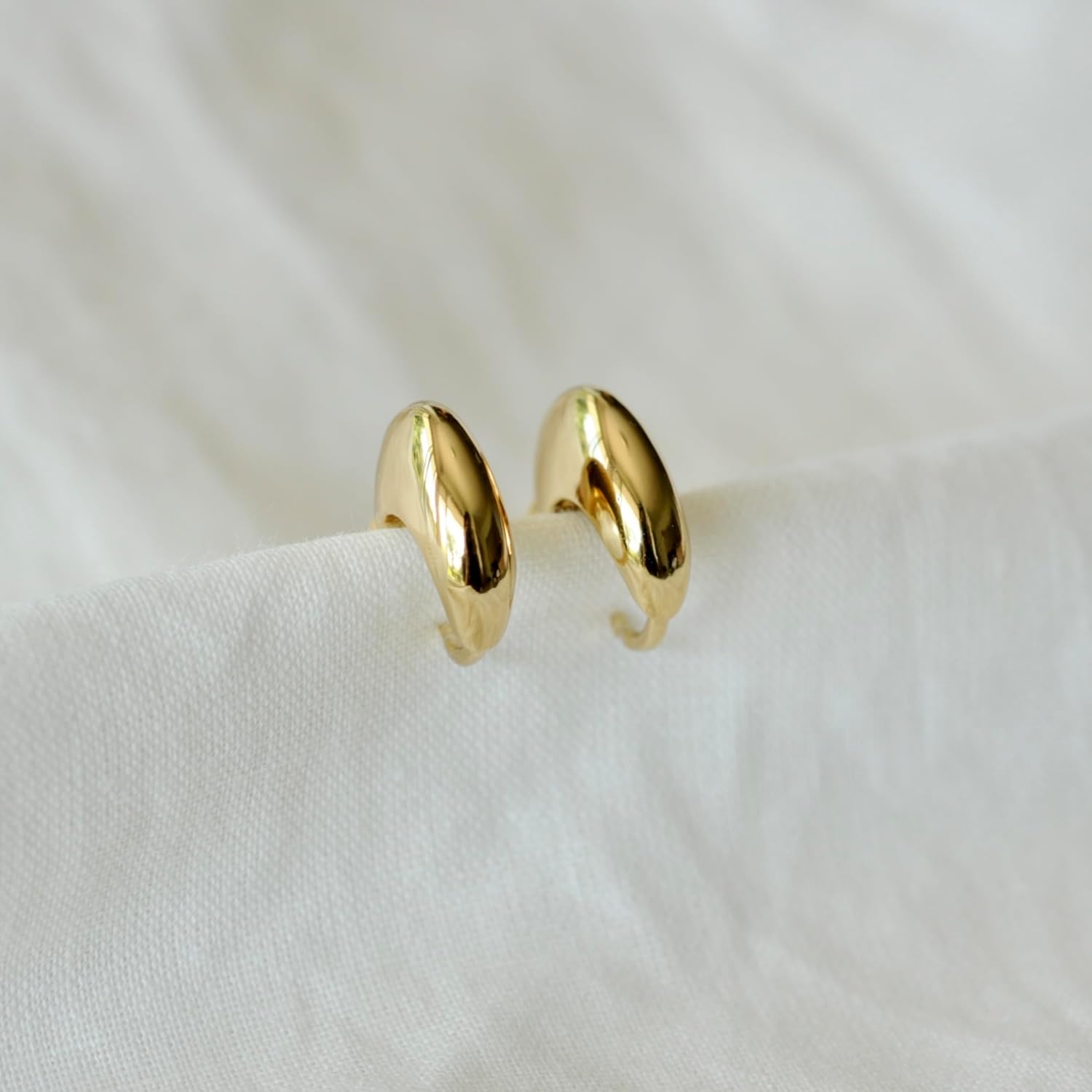 Oval Bubble Huggie Earrings Sterling Silver with Gold Finish - Image 9