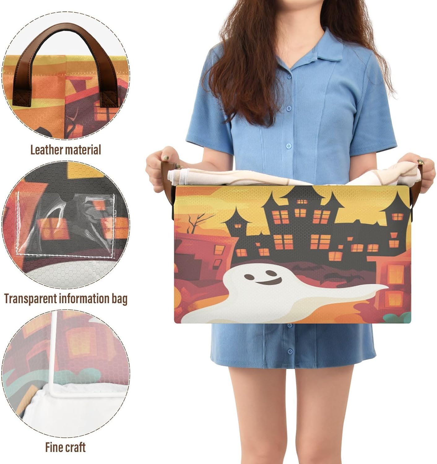 Halloween Pumpkin Orange 2 Pack Fabric Storage Bins for Shelves Collapsible Cube Storage Bin Basket Storage Cubes with Handle Underbed Storage Bins for Office Closet Home Clothes