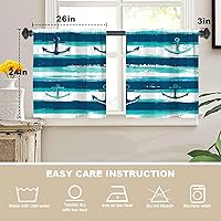 Vista 5 de Maritime Ocean Cafe Curtains,Anchors Nautical Art Blackout Tier Curtain Multilayer Polyester Short Kitchen Drapes 2 Pack 26X24 Inches Anclajes
