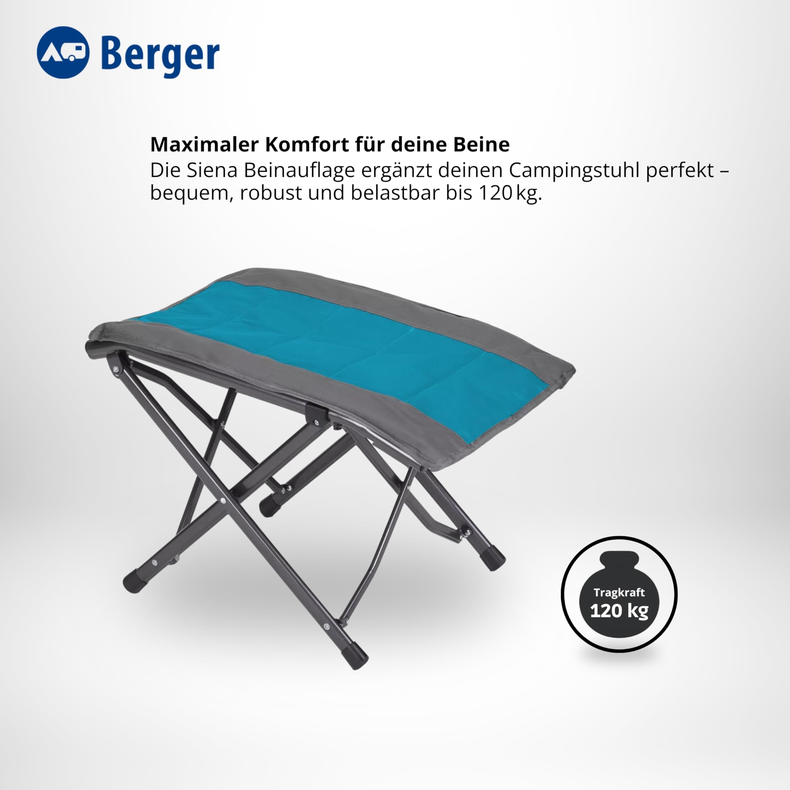 BERGER Siena Faltbare Beinauflage | Klapphocker Camping Fußhocker Outdoor belastbar bis 120 kg | Campinghocker klappbar mit Tragetasche