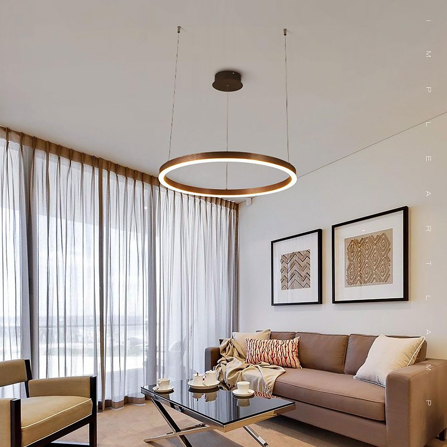 Lampa Wisząca Nowoczesny Stół Jadalny LED Światło Wiszące Pierścień Ze Zdalnym Sterowaniem Oświetleniem Ściemnialna Lampa Restauracyjna Regulowana Wysokość Dla Salonu Kuchnia Żyrandol (Size : Brown 6