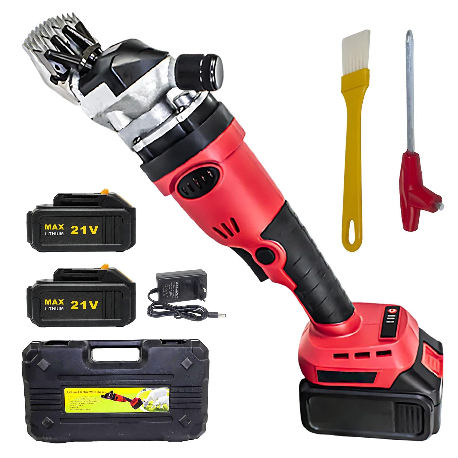 Tosatrice per Pecore Professionale Senza Fili con 2 Batterie 21V, 500W Tagliatore Elettrico a Bassa Rumorosità per Pecora Capre e Equini, Kit con Valigetta