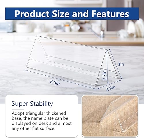 Miniatura 2 de Paquete de 24 placas de identificación de plástico transparente para escritorio de 8.5 x 3 pulgadas, soporte acrílico para placa de nombre de pared,