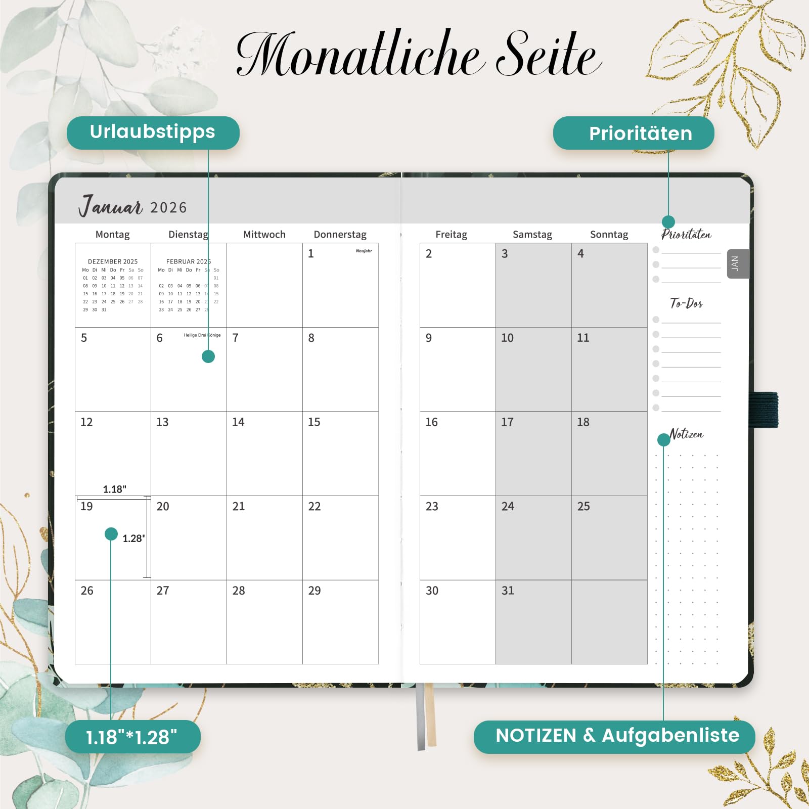 Kalender 2026 A5 Deutsch – Wochenplaner & Terminplaner Mit Monatsübersicht, Januar Bis Dezember 2026, Mit Bunten Monatsregistern, Farbenfrohen Innenseiten, Innentasche & Stift - Rosa Rose