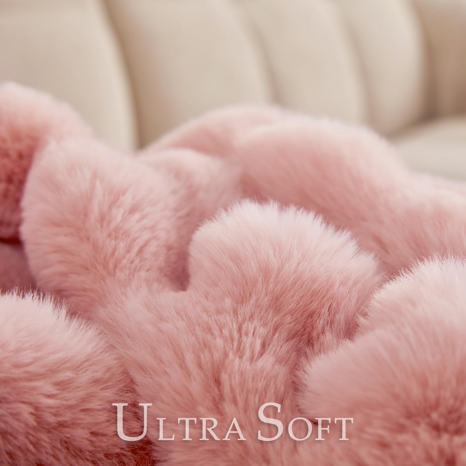 BENVWE Faux Fur Throw Blanket for Couch - Fluffy Soft Thick Bubble Blanket for Living Room Home Decor - Mothers Day Birthday Gifts for Women, Dusty Pink, 51" x 63" - Image 3