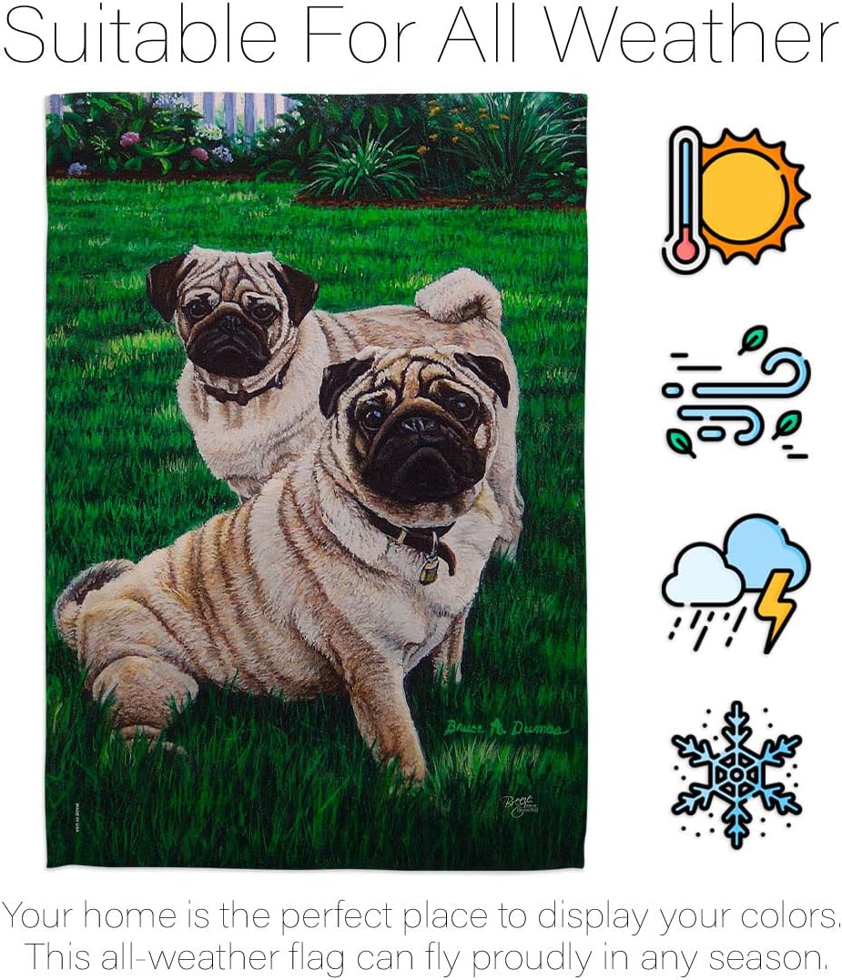Breeze Decor - Pugs Love Nature - Everyday Pets Impressions Decorative Vertical House Flag 28" x 40" Printed in USA