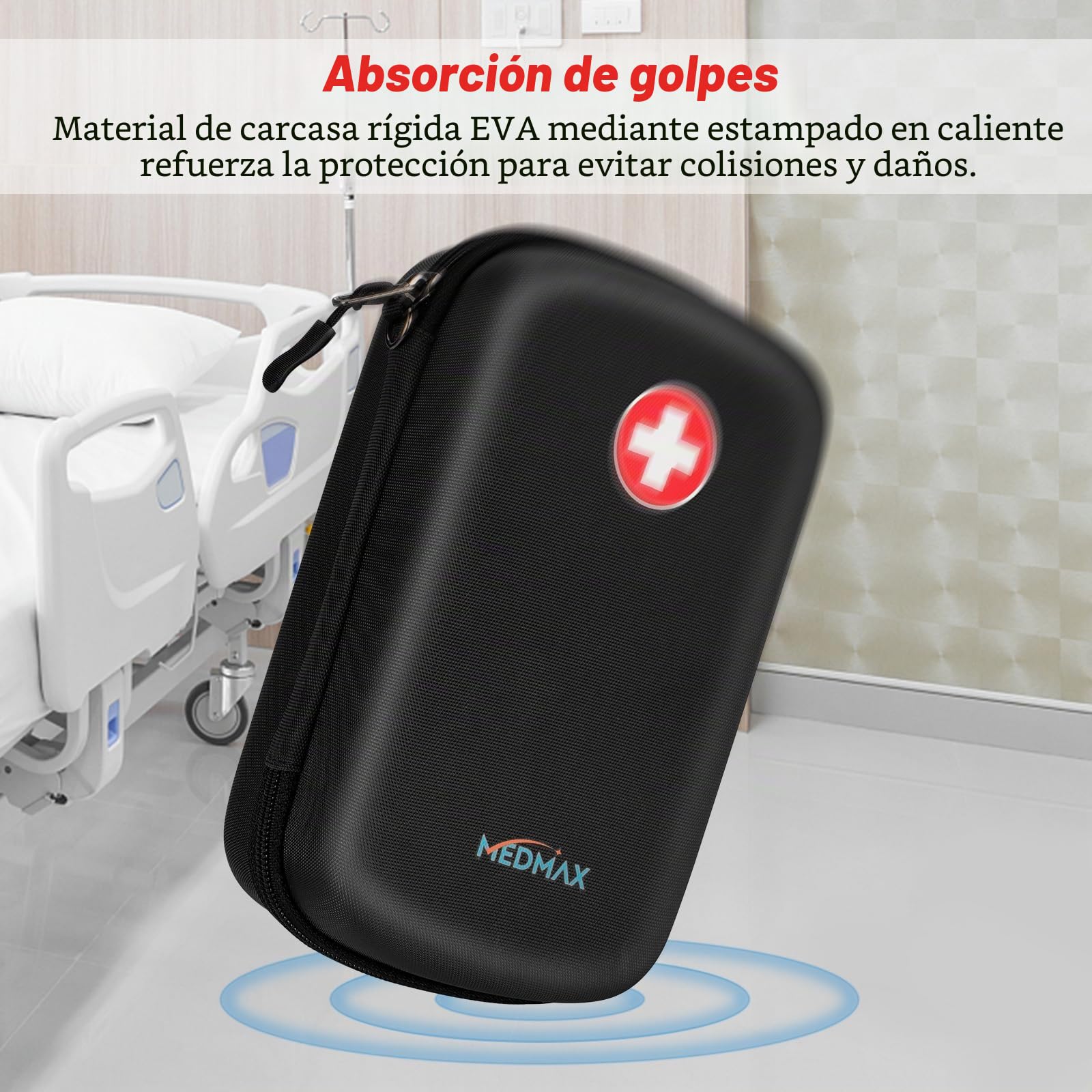 MEDMAX EpiPen Bolsa de Viaje, Rígido Concha Dura Estuche, Grande Portátil Medicamentos Organizador para 3 EpiPens, Asthma Inhaler, Anti-Histamine, Auvi-Q, Allergy Medicine Essentials, (Negro)