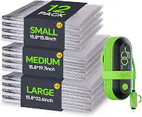 Sacos de vácuo para viagem com bomba USB, pacote com 12 sacos de compressão para bagagem e mala, bolsas economizadoras de espaço para roupas e viagens