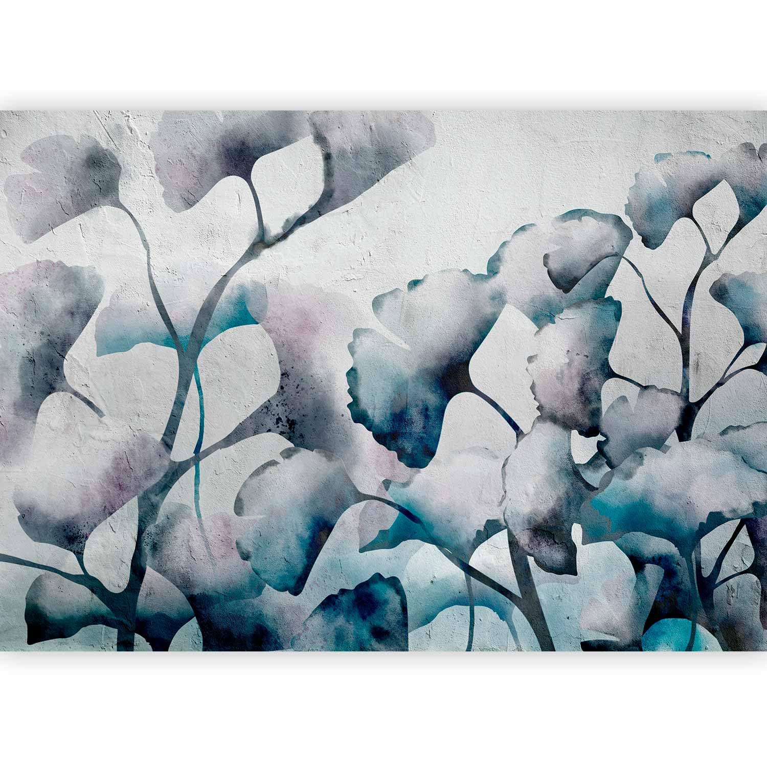 murando Photo Wallpaper Abstract 300x210 cm Non-Woven Premium Art Print Fleece Wall Mural Decoration Poster Picture Design Modern Leaves Textur Flowers Grey Blue Like Painted b-A-0760-a-a