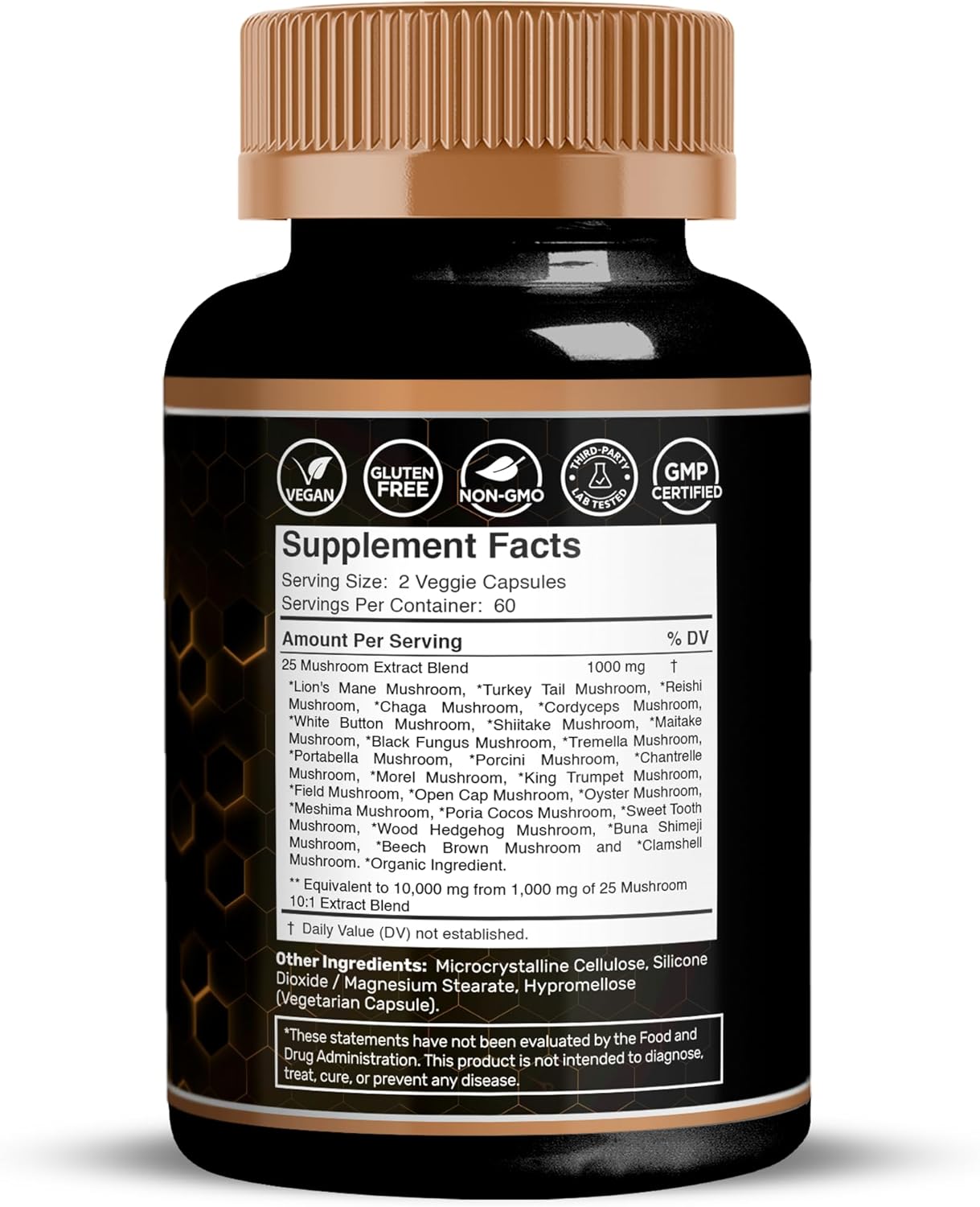 WELLNESS LABSRX Mushroom Supplement Capsules 10:1 Extract, Mushroom Complex Capsules 1000mg, Lions Mane Supplement with Turkey Tail, Cordyceps, Reishi - 120 Count - Image 2