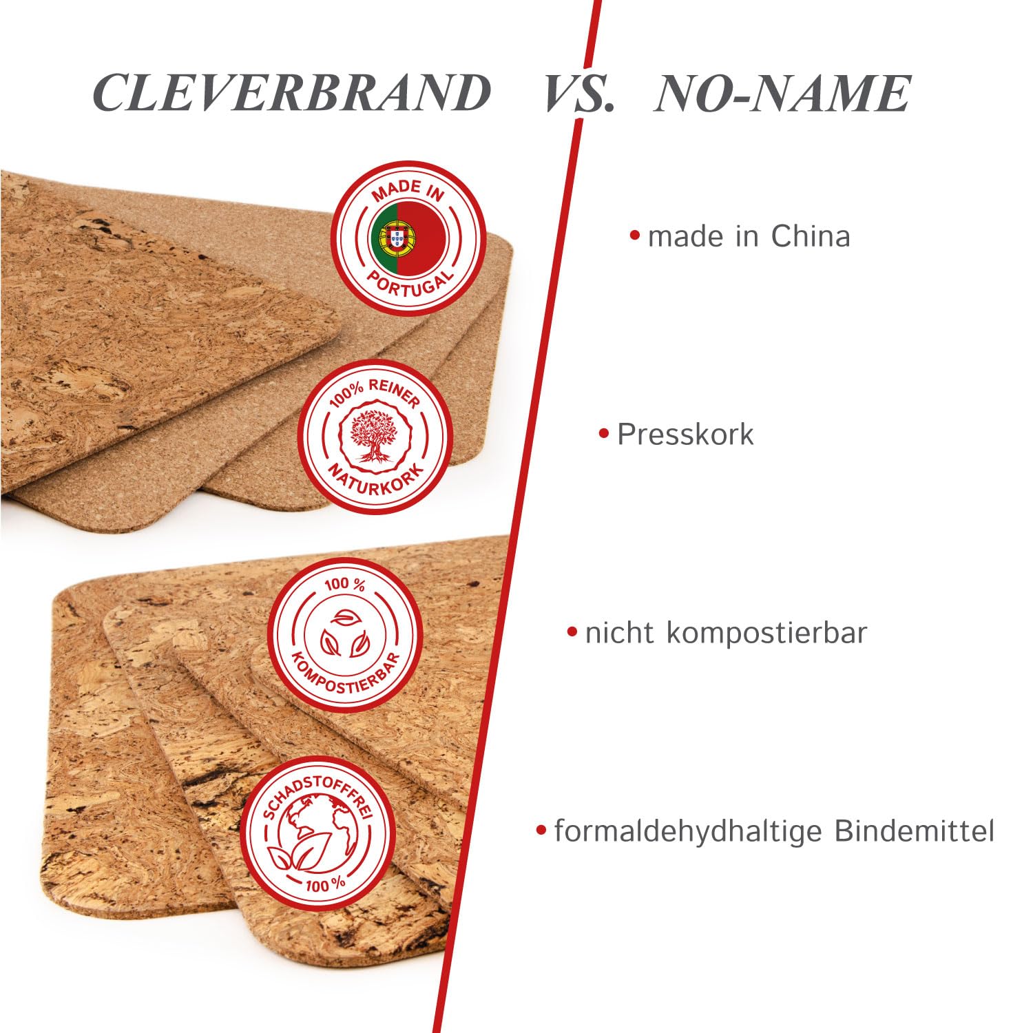 Cleverbrand Salvamanteles de Corcho Oscuro – rectangulario (apr. 40 x 30 cm, Espesor 3 mm), Kit con 4 Unidades