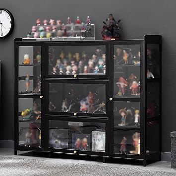 Display Case Clear Acrylic Display Cabinet Collectibles Display Showcase Natural bamboo material 360 enclosed and dustproof Figures Display Case Suitable for living room bedroom and study135c