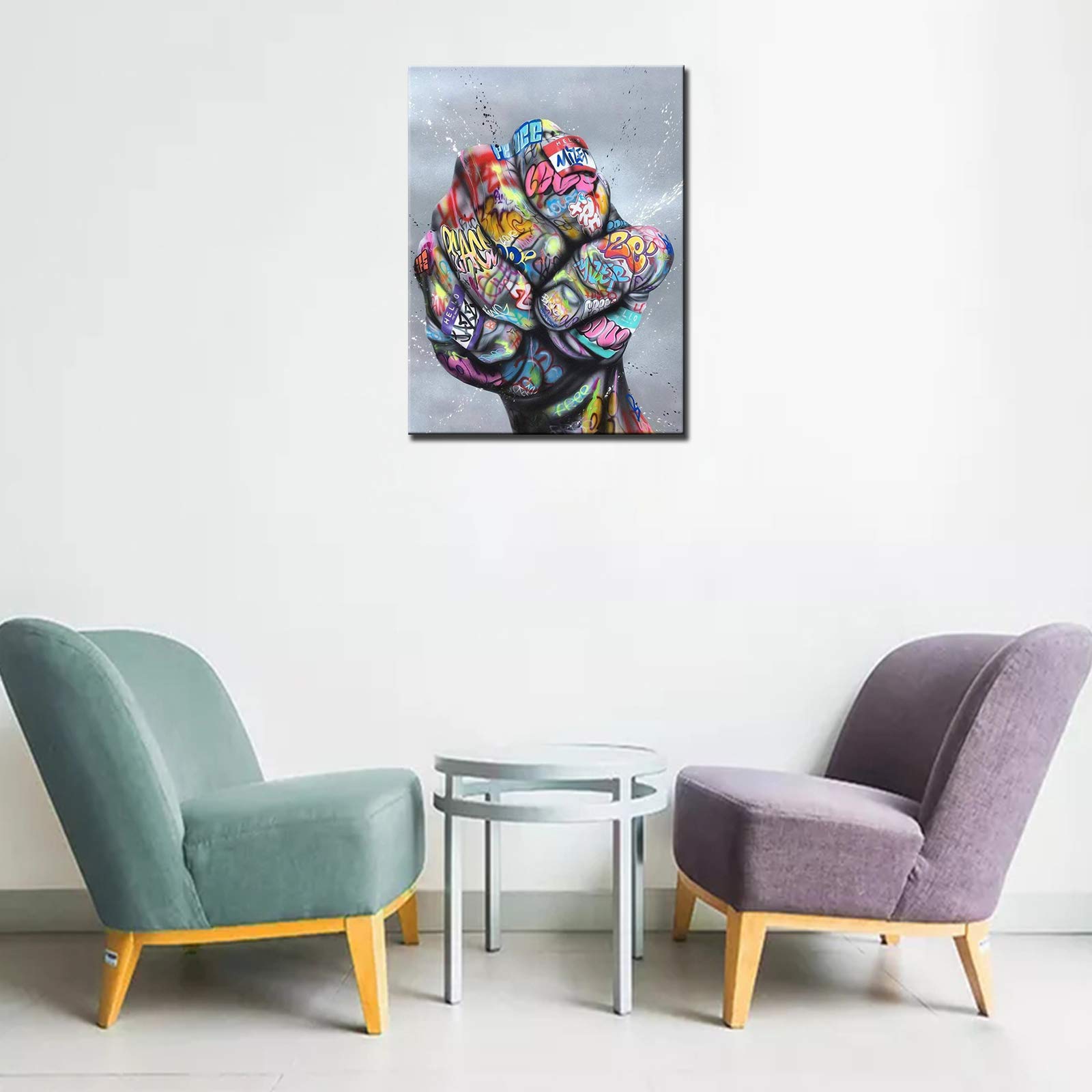 Norse Decor Abstract Graffiti Picture Clenched Fist Painting Banksy Street Art Artwork for Man Cave 1 Panels Canvas Wall Art HD Prints Home Modern Decor Framed Giclee Ready to Hang(12''Wx16''H) - Image 2