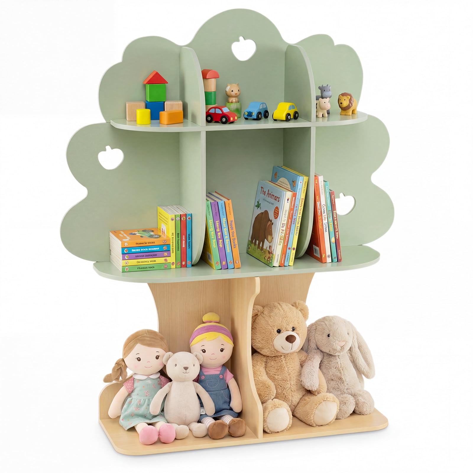 COSTWAY Libreria per Bambini a Forma di Albero, Scaffale per Giocattoli con 8 Scomparti Aperti e 2 Kit Antiribaltamento, Contenitore Salvaspazio per Salotto, Asilo Nido, Studio, 97 x 28 x 114 cm