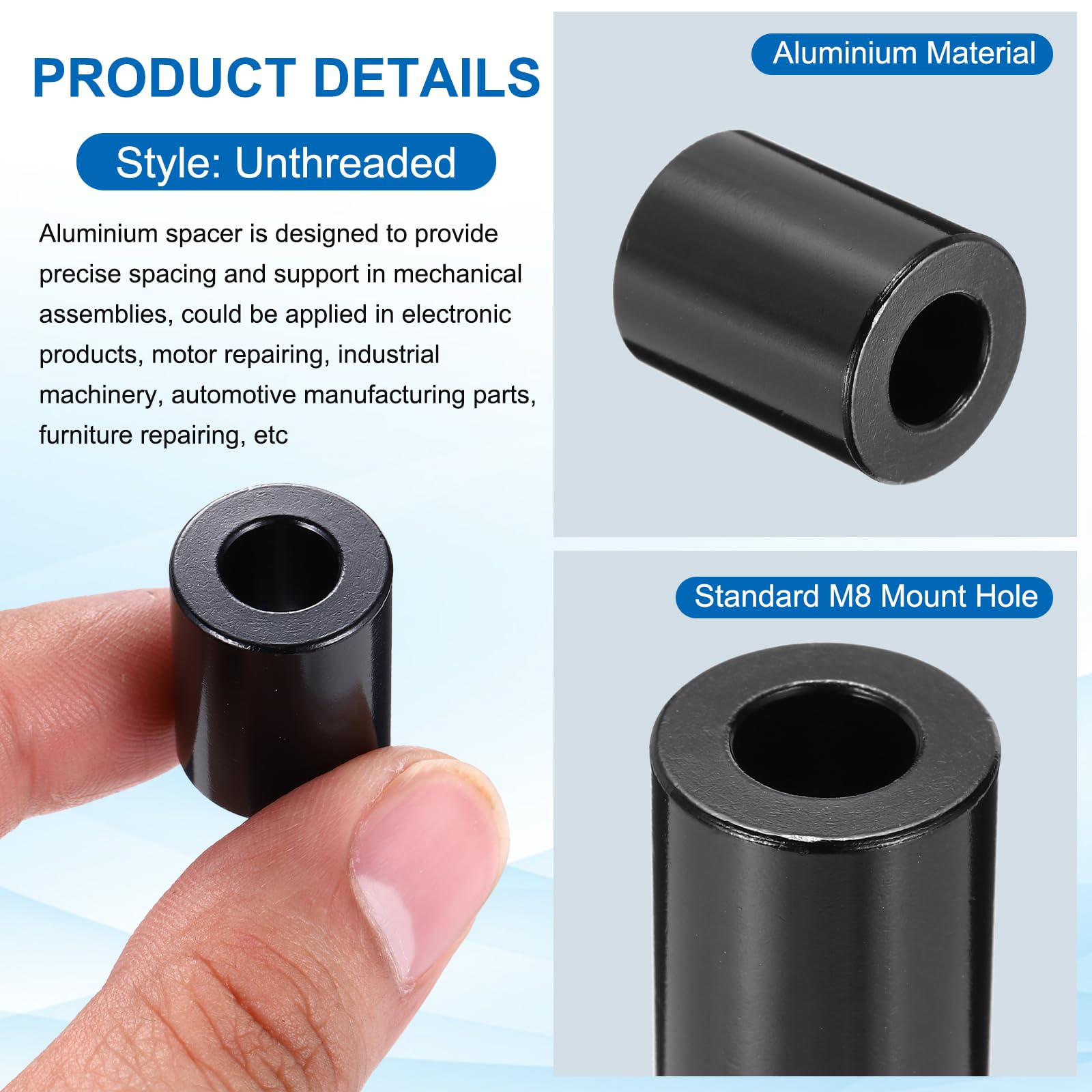 PATIKIL 10pcs M8 Aluminium Spacers, 5/16" ID x 5/8" OD Round Standoff Spacer - Image 3