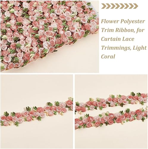 Miniatura 4 de PH PandaHall Cinta de poliéster con borde de encaje floral de 5 yardas, adorno bordado para apliques de boda, costura artesanal, tapicería, cortina