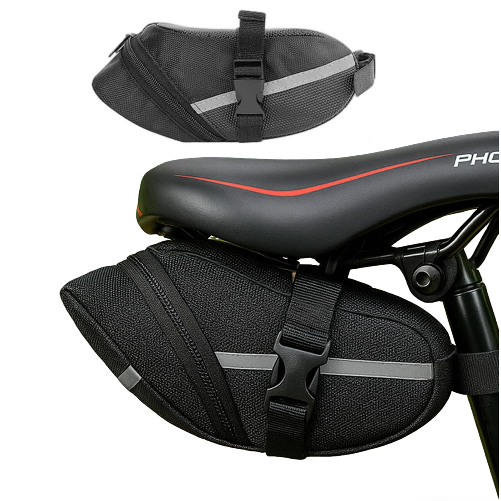 Proberos® Bicycle Storage Bag for Under Saddle, Premium 600D Oxford Cloth Waterproof Wear Resistant Design, Bike Accessories, Cycle Quick Release Organizer Storage Bag with Reflective Strip, Black