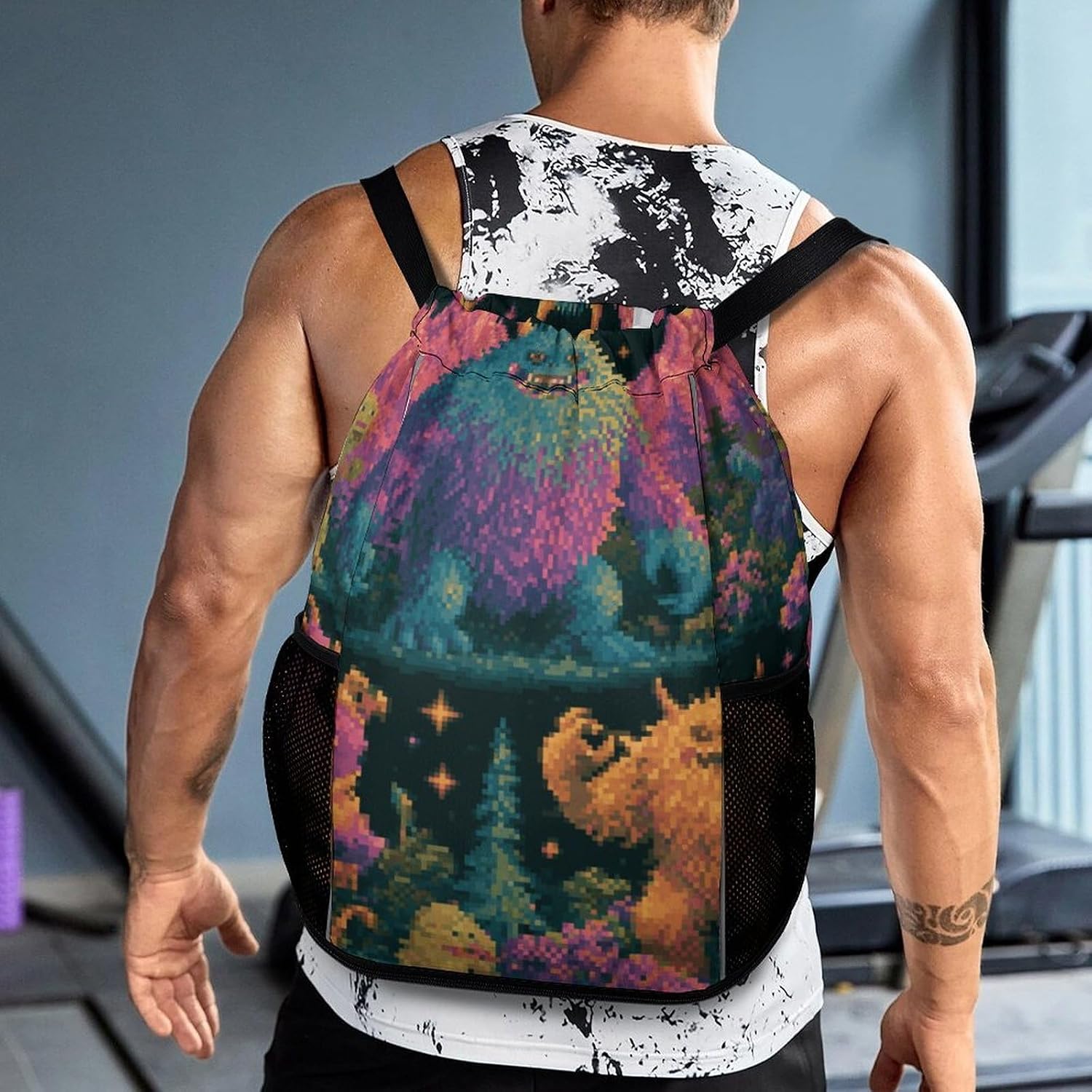 Psychedelic Bird Town Drawstring Bag, Lightweight Shoulder Bag for Gym Travel Outdoor