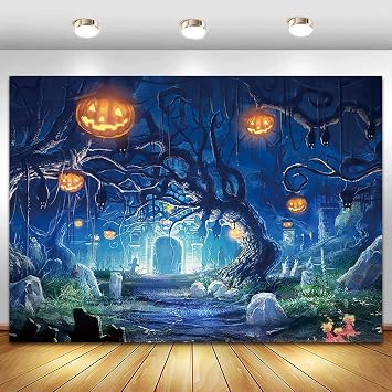Spooky Night Photo Background 7x5ft Pumpkin Lantern Photography Backdrop for Horror Halloween Party Portraits Decor Banner