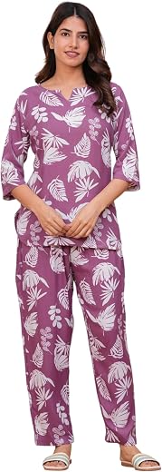 BLACK TEETAR Women's Printed Night Suit of Kurti &amp; Pajama Set Women Night Wear Set