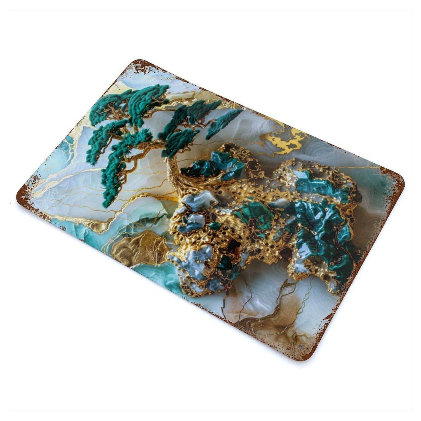 Rust Effect Abstract Bonsai Tree Weathered Tin Sign 11.8"x7.9", Farmhouse Wall Decor for Farmhouse, Kitchen And Entryway Decor