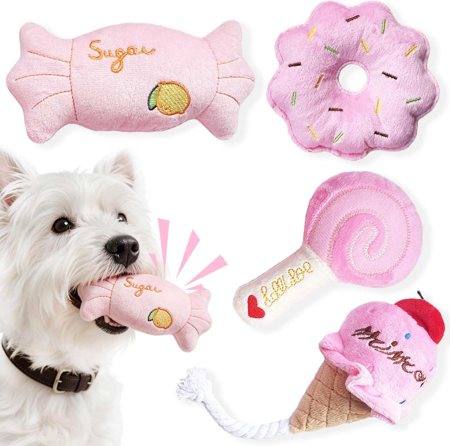 Small Dog Toys, Cute Pink Soft Dog Squeaky Toys, Durable Puppy Toys | Small Dog Toys for Teething and Chewing