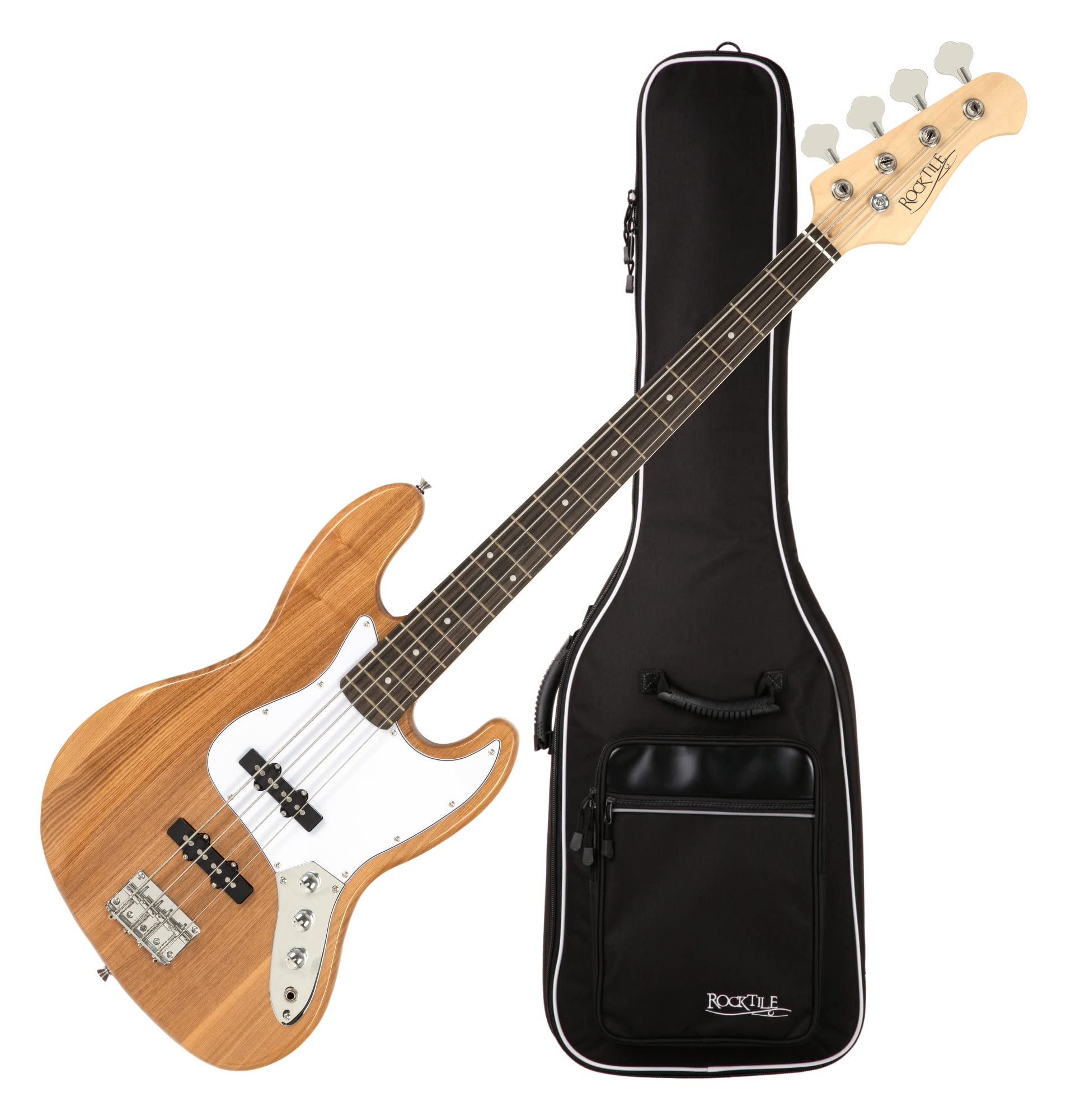 Rocktile Pro JB-30PR Ashwood Bajo Eléctrico Naturaleza Set incl. Gigbag | Bajo eléctrico estilo jazz, 2 pastillas single-coil, 2 controles de volumen/1 de tono, Diapasón: Madera Ingeniería, 5 mm