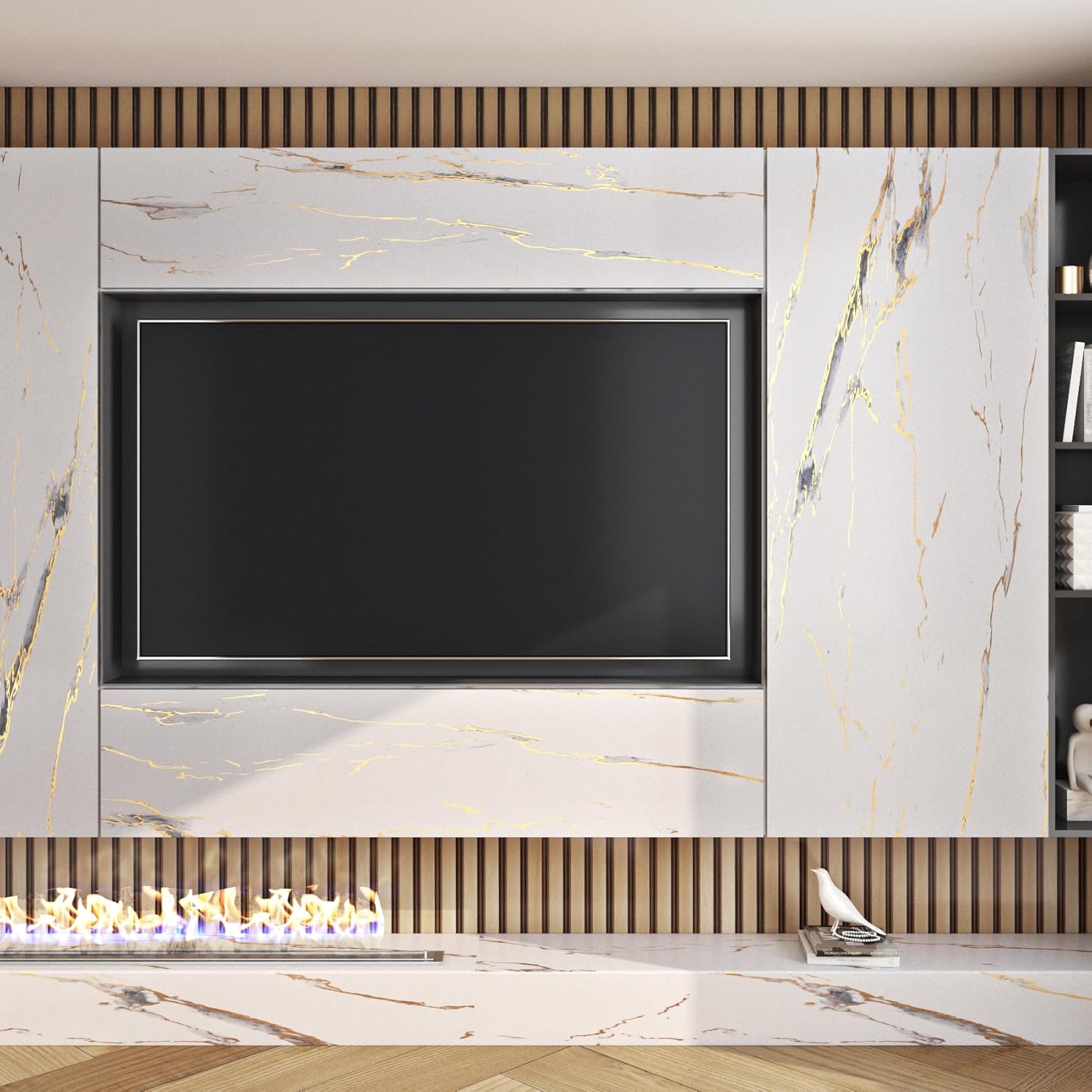 FunStick 24"x200" White Gold Marble Contact Paper for Countertop Contact Paper Peel and Stick Countertops for Kitchen Wallpaper Waterproof Self Adhesive Marble Wallpaper for Cabinets Table Desk Walls