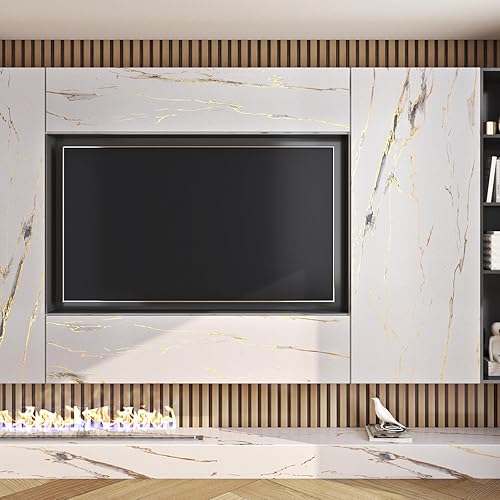 Miniatura 7 de FunStick Papel adhesivo grueso de mármol blanco para encimeras, armarios, papel tapiz impermeable de mármol blanco dorado para encimeras de cocina,