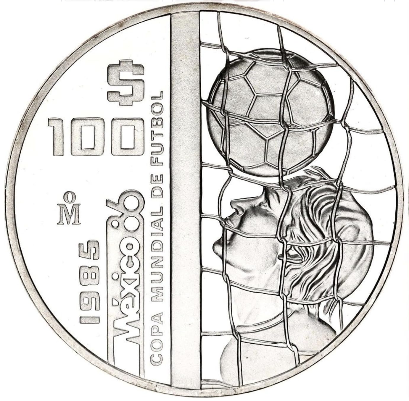 1985 Mo Mexican Soccer Cup PROOF 100 Peso Silver Coin I Commemorative Coin "Copa Mundial De Futbol" I Monetized By Mexico Government
