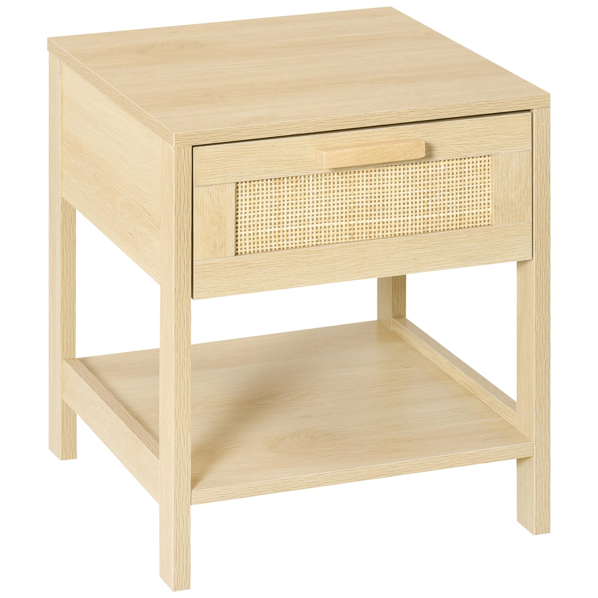 HOMCOM Comodino Moderno in MDF, Comodino con Cassetto e Ripiano Inferiore Portaoggetti, 40x40x48 cm, color Legno