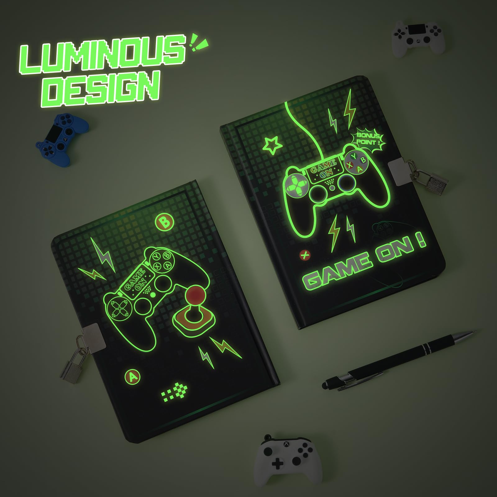 WERNNSAI Journal de Jeu pour Enfants - Cahier Lumineux A5 avec Cadenas et Clés Bloc-notes Ligné