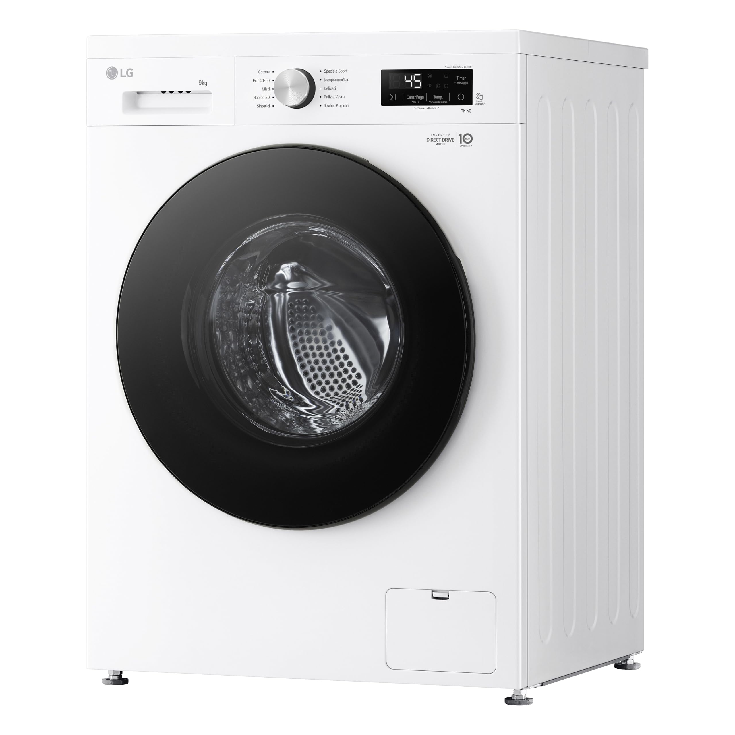 LG F4NX1009NWB Lavatrice 9 kg a Carica Frontale Serie X1, Classe A, 1400 giri, Wi-Fi, 6 Motion Direct Drive, Lavaggio a Vapore Allergy Care, Libera installazione, Essence White