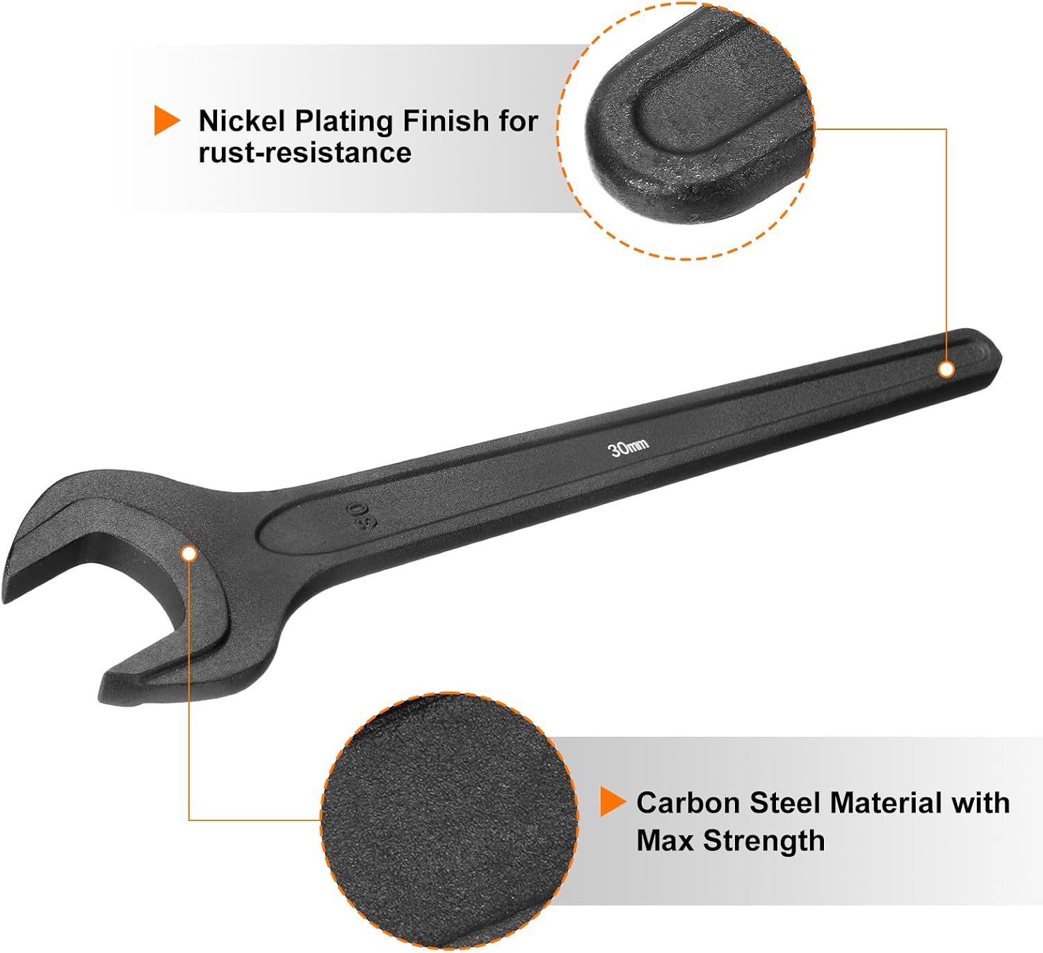HARFINGTON Single Open Ended Spanner Wrench, 30mm, Thicken CR-V Steel Open End Wrench Tool for for Automotive Repair and Furniture Assembly, Black