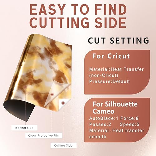 Miniatura 7 de Tintnut Paquete de vinilo metálico de transferencia de calor, vinilo HTV cromado, 12 hojas de 12 x 10 pulgadas, vinilo holográfico dorado para