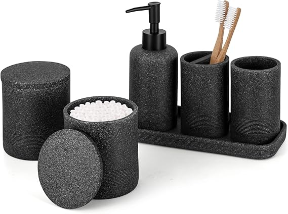 Amazon.com: ZCCZ Black Bathroom Accessories Set 6 Pcs- Toothbrush ...