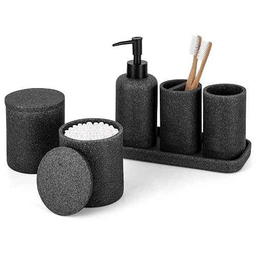 ZCCZ Black Bathroom Accessories Set 6 Pcs- Toothbrush Holder, Lotion