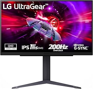 LG UltraGear 27GS75Q Gaming Monitor 27″ IPS QHD (2560×1440), 200Hz (OC), 1ms (GtG), G-Sync Compatible, AMD FreeSync, HDR10, HDMI 2.0, DisplayPort 1.4, Flicker Safe, Black