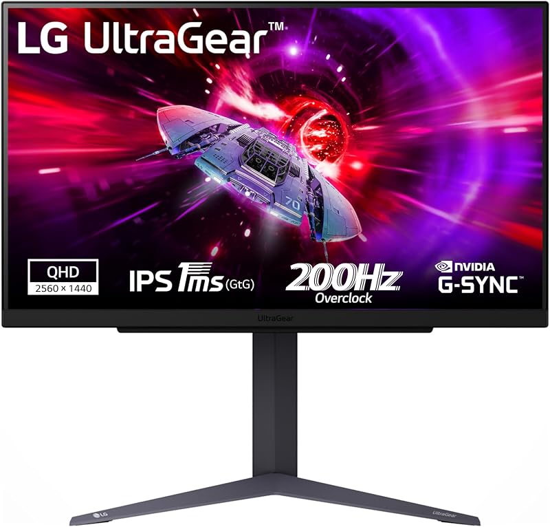 LG UltraGear 27GS75Q Monitor Gaming 27" IPS QHD (2560x1440), 200Hz (OC), 1ms (GtG), G-Sync Compatible, AMD FreeSync, HDR10, HDMI 2.0, DisplayPort 1.4, Flicker Safe, Nero