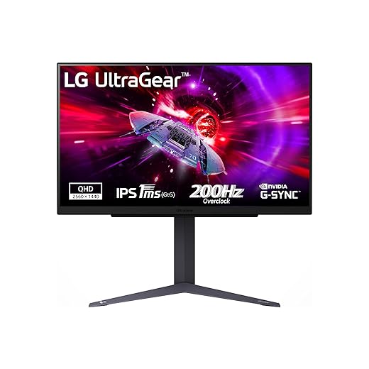 LG UltraGear 27GS75Q Monitor Gaming 27" IPS QHD (2560x1440), 200Hz (OC), 1ms (GtG), G-Sync Compatible, AMD FreeSync, HDR10, HDMI 2.0, DisplayPort 1.4, Flicker Safe, Nero