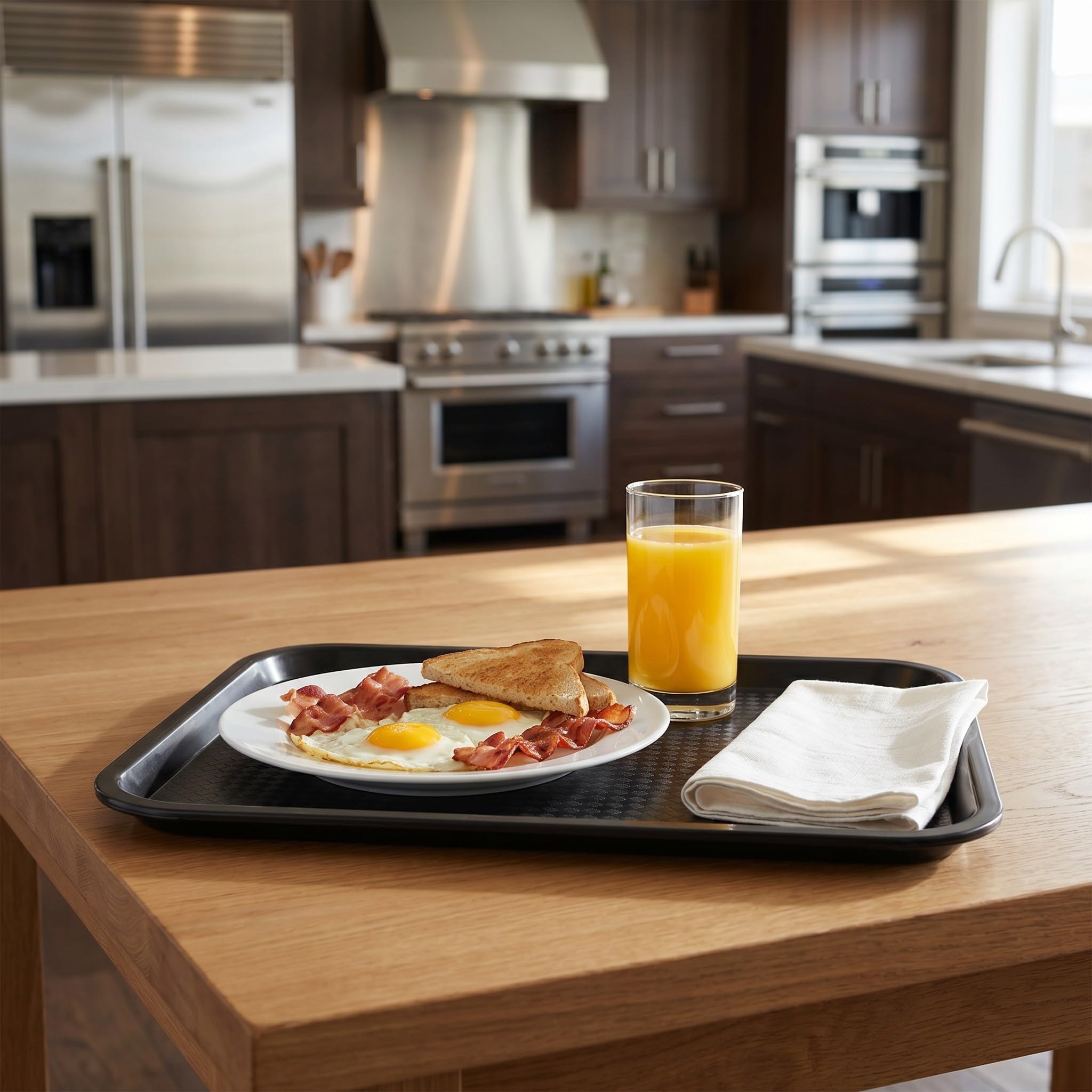 Zerodeko Lot de 3 Plateaux de Restauration Rapide en Plastique Noir, Plats de Service rectangulaires pour cafétéria, Assiettes légères de 41,4 x 30,5 cm (16,3 x 12 Pouces) pour employés,