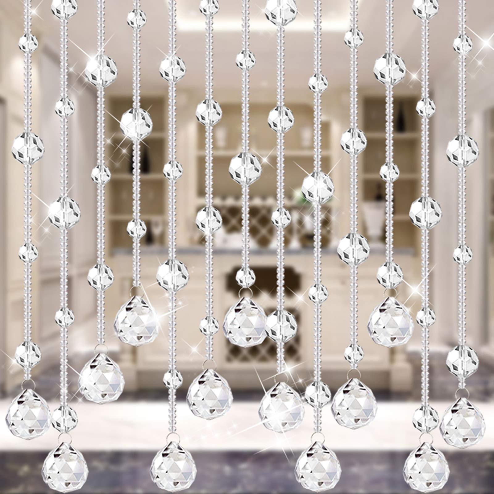 YJFENG Crystal String Bead Chain Curtain, Transparent Drop Pendant Decorative Door Curtain, Divider Drapery Screen Curtains, for Bedroom (Color : Clear, Size : 40 shares 140x215cm)