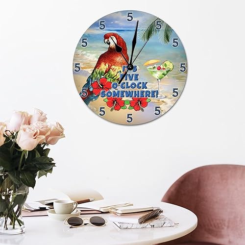 Miniatura 5 de Reloj de pared de PVC Parrot Martini Reloj de pared grande It's Five Oclock Somewhere de 12 pulgadas, silencioso sin tictac, funciona con pilas,