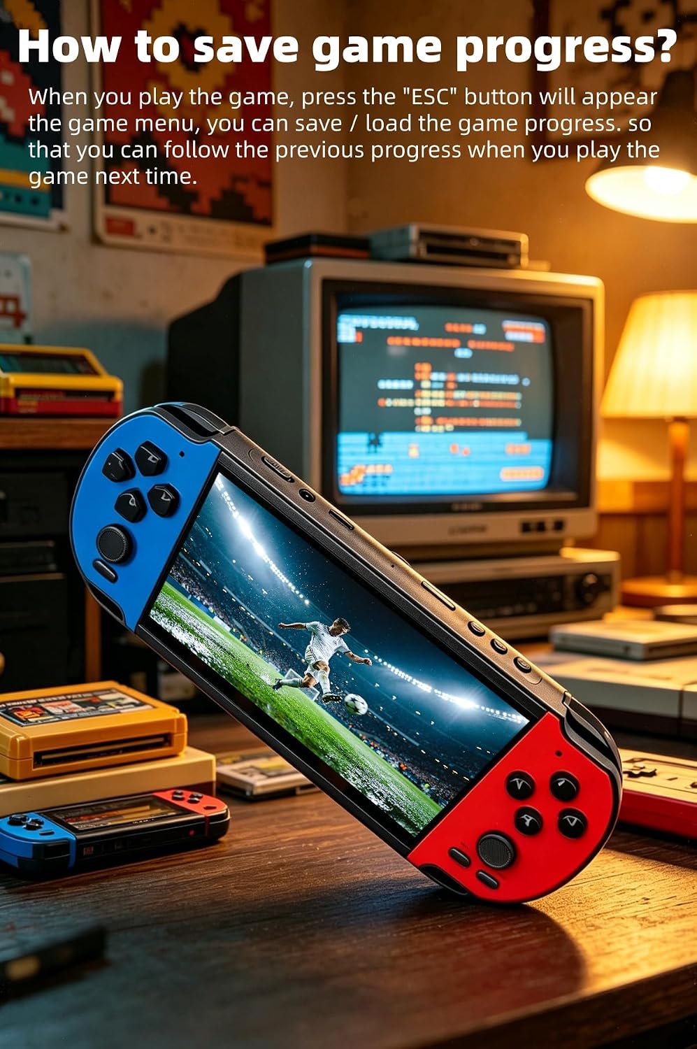 HLF Multi-Function 5.1 Inch Video Game Console Built-in 4000 Retro Games Portable Handheld Support Arcade MAME Multiple Emulator Games Archiveable MP3/4 E-Book Men/Kids (Bluered) image 5
