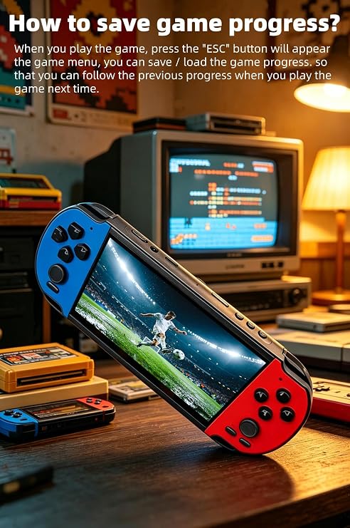 HLF Multi-Function 5.1 Inch Video Game Console Built-in 4000 Retro Games Portable Handheld Support Arcade MAME Multiple Emulator Games Archiveable MP3/4 E-Book Men/Kids (Bluered)