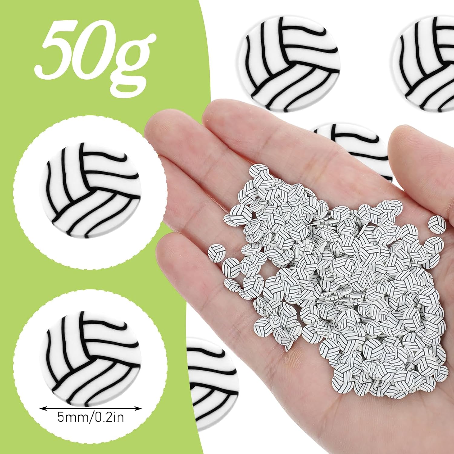 50g 0.2in Volleyball Polymer Clay Slices, Mini Clay Sports Ball Pieces Volleyball Sprinkles for Volleyballs Theme Nail Art DIY Craft Team Sport Lover Party Decoration