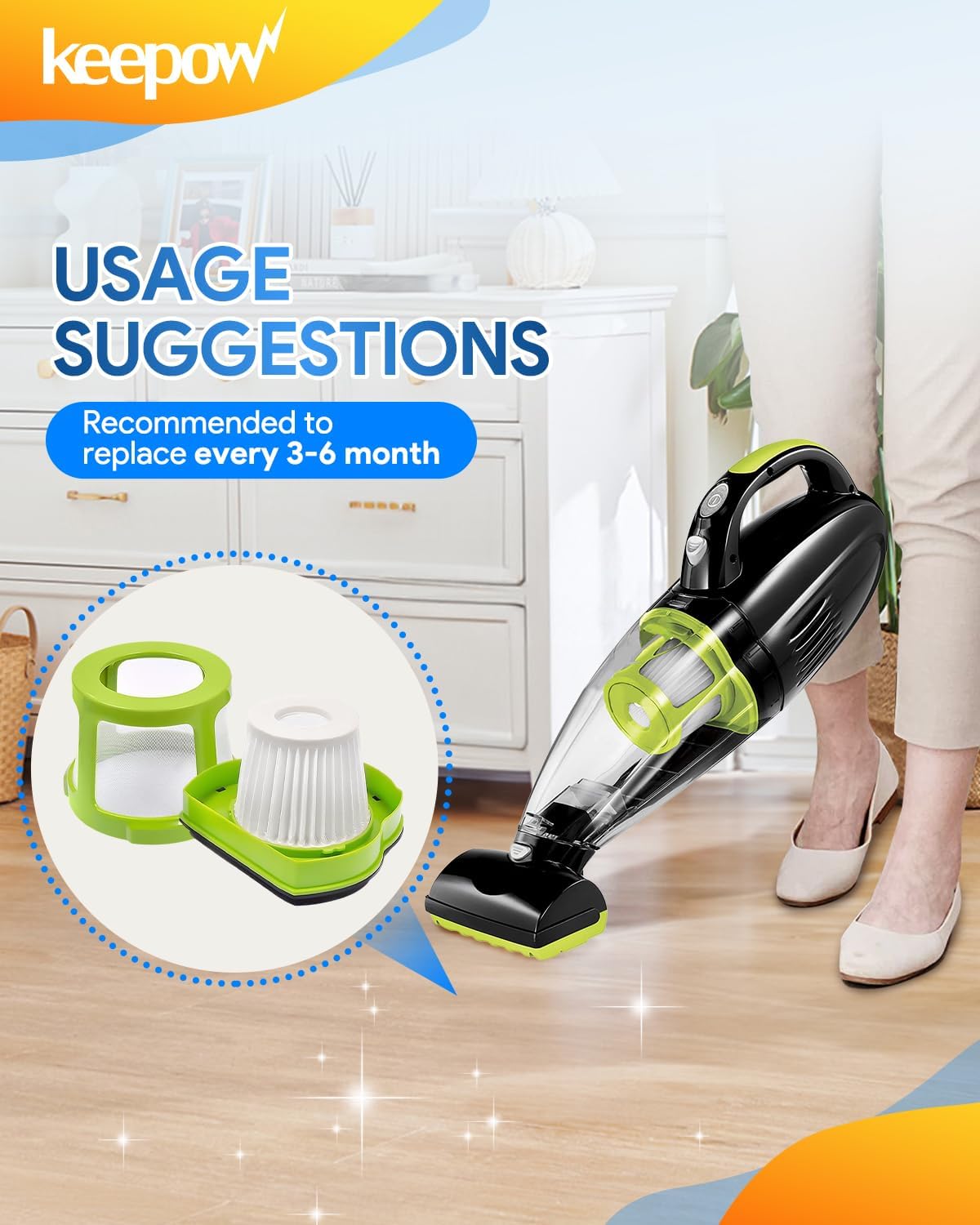 KEEPOW Replacement Filters Compatible with Bissell Pet Hair Eraser Hand Vacuum Cleaner Models 1782 17823, Part 160-8653 160-8654 1608653 1608654, 1 Pack - Image 5