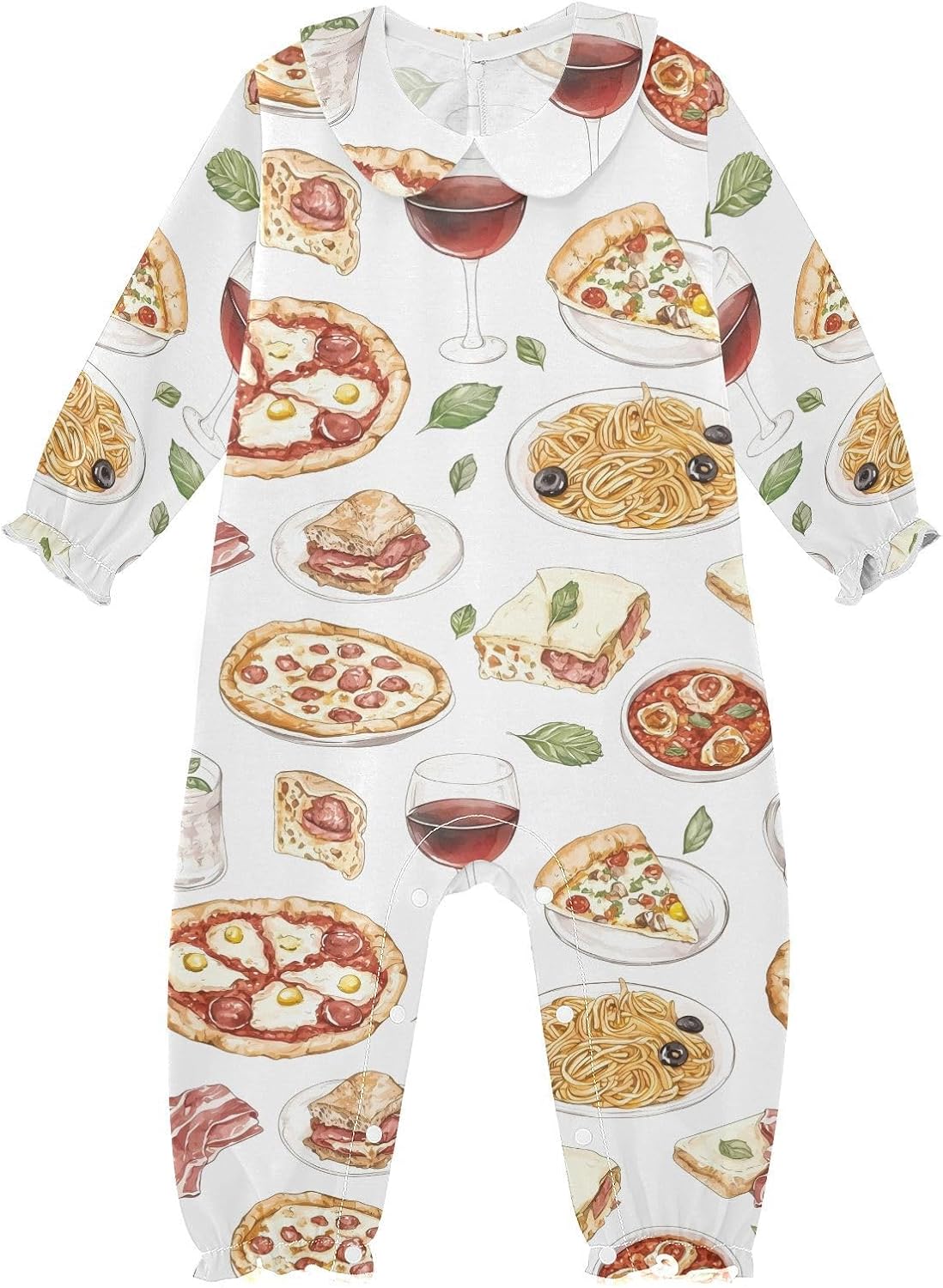 vvfelixl Baby Sleepers Pizza Noodles Long Sleeve Onesie Girl Baby Clothes for Girl Play One-piece for 0-3 months